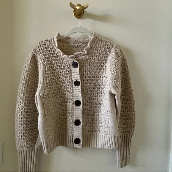 Madewell Scalloped Merino Wool-Blend Cardigan Size M - Picture 2 of 2
